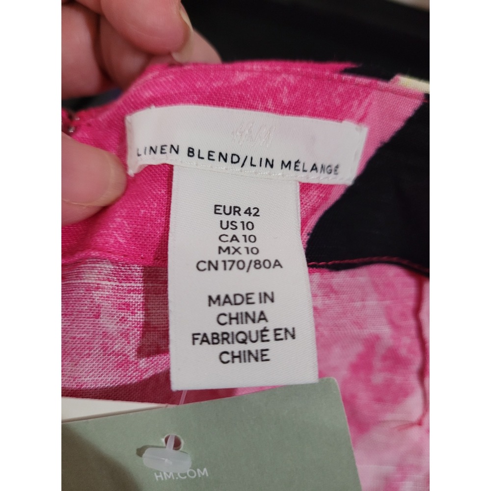 NWT H&M Floral Linen Blend Wrap Skirt Womens 10 Pink Tropical Sarong - Picture 5 of 5